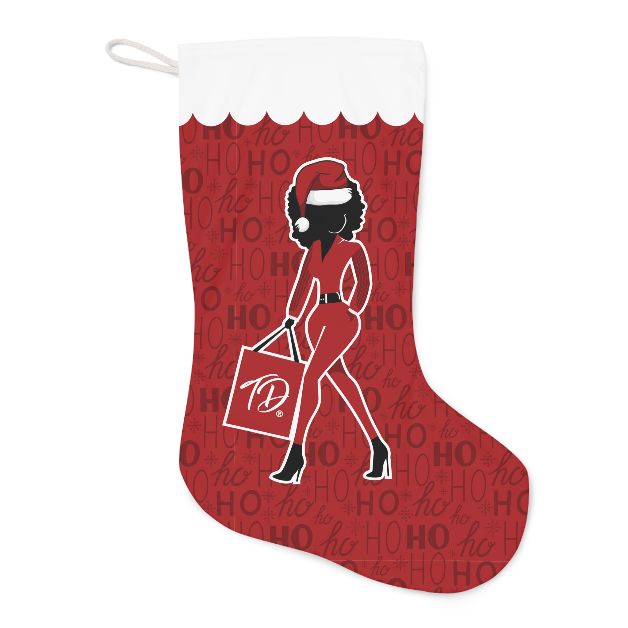 TravelDivas-XmasStocking1-mockup1 Travel Divas product design, Christmas stocking